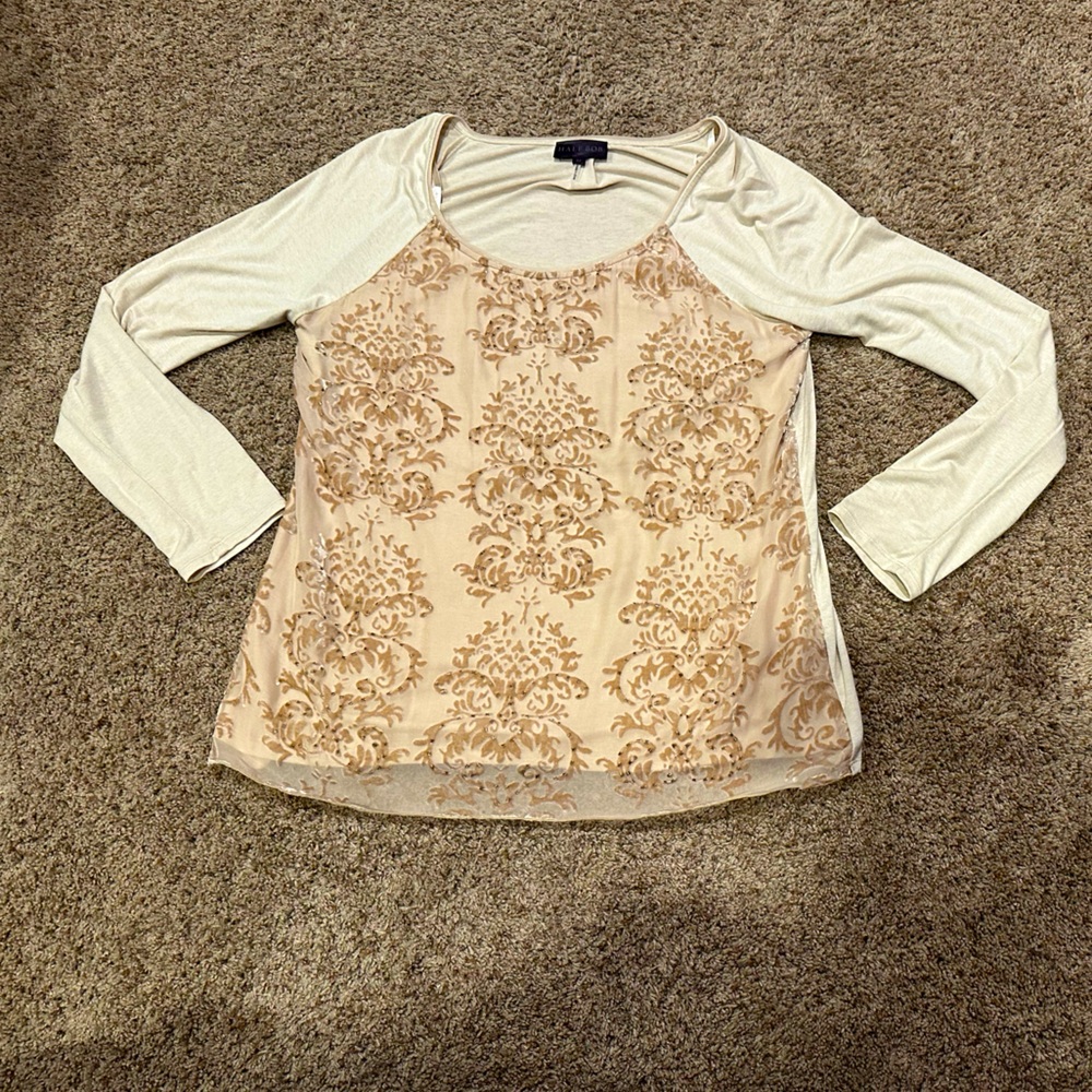 **BRAND NEW** HALE BOB (Sundance) Cream and Tan Long Sleeve Top—MEDIUM